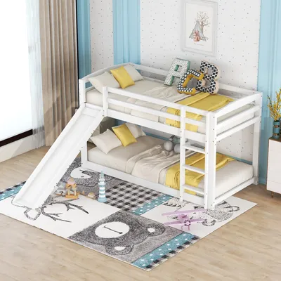 Obrázek produktu pro MODFU patrové postele dětská postel 90x200cm patrová postel se skluzavkou (bez matrace), bílá, masivní dřevěný rám