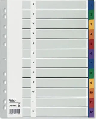 Produktbild von Oxford - OXFORD Registerblätter, Format A4 maxi (für Vitrinen), aus farbigem PP, 11-Loch-Perforation, Satz 1-12