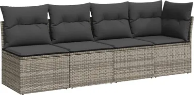 Produktbild von vidaXL Gartensofa mit Kissen 4-Sitzer Grau Poly Rattan