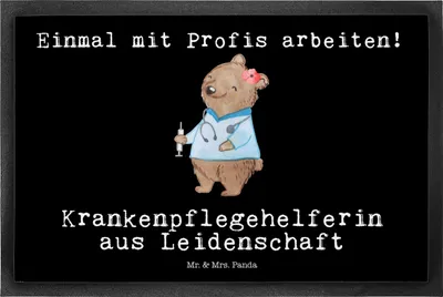 Produktbild von Mr. & Mrs. Panda Schmutzfangmatte Krankenpflegehelferin Leidenschaft 50 x 75 cm - Schwarz - Geschenk, Schmutzmatte, Lustig, Ausbildung, Fußabtreter, Pflegekraft, fußmatte