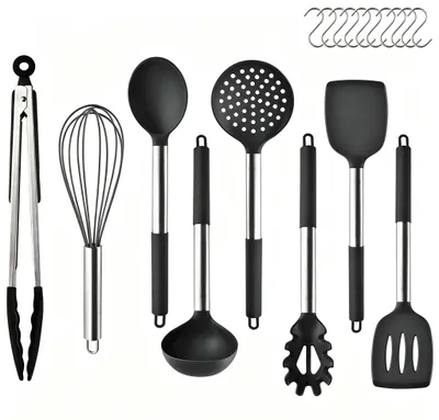 8-teiliges Silikon-Küchenhelfer-Set mit Edelstahlgriffen