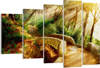 Produktbild von Bild auf Leinwand - Leinwandbild - Pfad Steinbrücke Wald Herbst - 150x100cm - Wand Bild - Wanddeko - Leinwanddruck - Bilder - Kunstdruck - Wanddekoration - Leinwand bilder - Wandkunst - EG150x100-2800