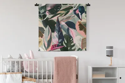 Produktbild von MuchoWow® Wandteppich Wandbehang Tropisch - Blau - Rosa 90x90 cm Tapisserie Dekoration Wandtuch - Wandaufhänger
