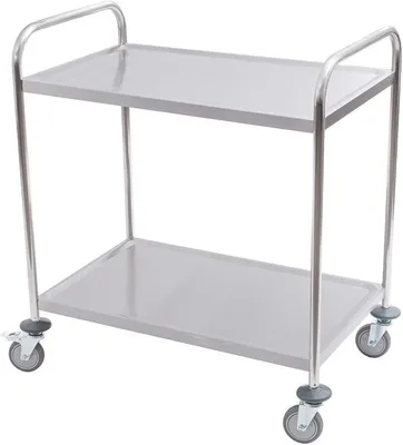 Produktbild von Servierwagen Edelstahl mit Rollen - 2 Böden - Tragfähigkeit 100 kg - 86 x 53 x 95 cm - Transportwagen, Küchenwagen, Abräumwagen