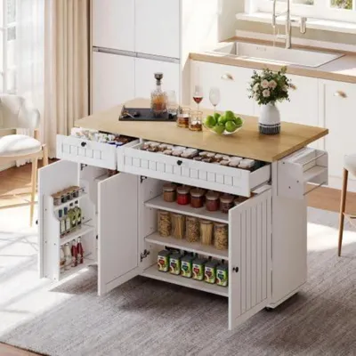 Immagine prodotto di Carrello da cucina con piano di lavoro, cassetti e armadietto, bianco, 137 x 45 x 89,5 cm