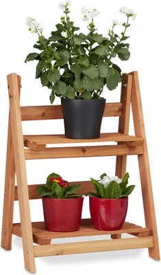 Produktbild von Relaxdays Holz-Blumentreppe, 51x41x25cm, platzsparend zusammenklappbar, 2-4 Ebenen, für den Innenbereich, Belastbarkeit 15 kg