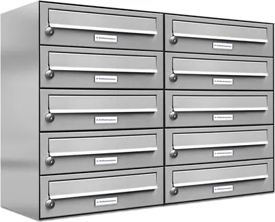Produktbild von 10er Edelstahl Briefkasten Anlage 10 Fach Wandbriefkasten Postkasten