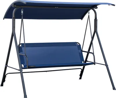 Produktbild von Outsunny 3-Sitzer-Gartenschaukel mit verstellbarem Dach, Outdoor-Schaukel aus Oxford-Stoff und Stahlrahmen, 172 x 110 x 153 cm, Dunkelblau