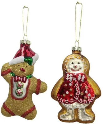 Produktbild von 2 Stück Lebkuchenfiguren 12,8cm Glas Weihnachtshänger Geschenkhänger Dekohänger
