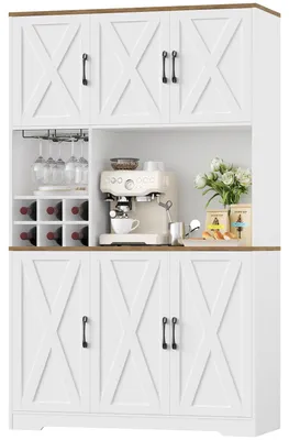 Immagine prodotto di Credenza da cucina - Credenza a buffet - 106x180 cm - 6 ante - Portabottiglie e portabicchieri rimovibile - Bianco