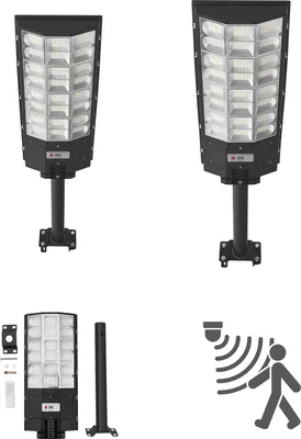 Immagine prodotto di SucceBuy Lampione solare 450000LM, lampione stradale 8000W, lampada solare a LED con sensore crepuscolare e rilevatore di movimento, illuminazione esterna impermeabile IP67 per vialetti e cortili, set da 2 pezzi