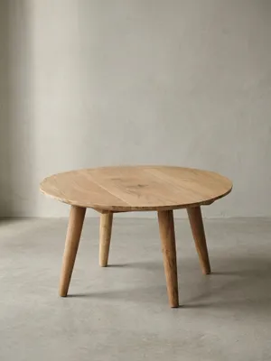 Produktbild von Runder Couchtisch Massivholz Akazie - Stabile Holzbeine, Pflegeleicht, Handgefertigt. 75x75x40 cm | Kadima Design