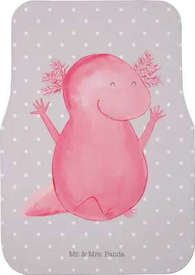 Produktbild von Mr. & Mrs. Panda Automatte Axolotl Hurra - Grau Pastell - Geschenk, Auto-Fußmatte, Motivation, Auto Teppich, Autoteppich, Schwanzlurch, Fußmatte Fürs, Freude, Lurch