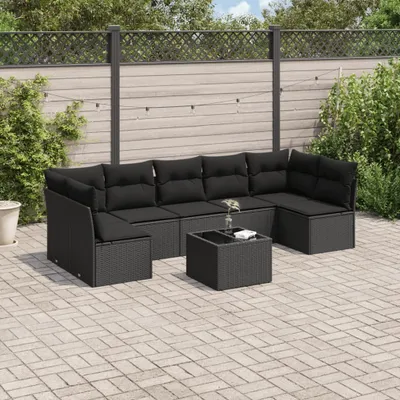 Produktbild von CLORIS 8-tlg. Garten-Sofagarnitur - mit Kissen - Schwarz Poly Rattan - Gartenmöbelgarnituren LL0000257835