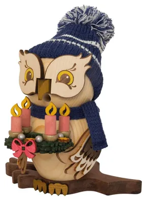 Produktbild von Drechslerei Kuhnert Räucherfiguren - Eule mit Lichterkranz - aus Holz - ca. 15 cm - für Räucherkerzen - schicke Dekoration für jedes Zimmer