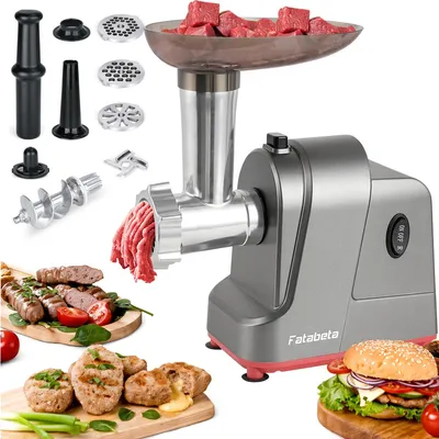 Produktbild von FATABETA Fleischwolf Elektrisch 2800W mit Schneidklingen,3 Edelstahl Loch-Scheiben,Wurstfüller,Kubbe-Kit,Aufsatz für Plätzchen ,Edelstahl