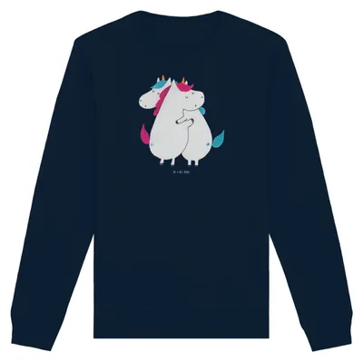 Produktbild von Mr. & Mrs. Panda Baumwoll Pullover Einhörner Umarmen Größe XXL - French Navy - Geschenk, Geschwister, Sweatshirt, Rundhals, Freundin, Bio, Pulli, Freundinnen, Liebe