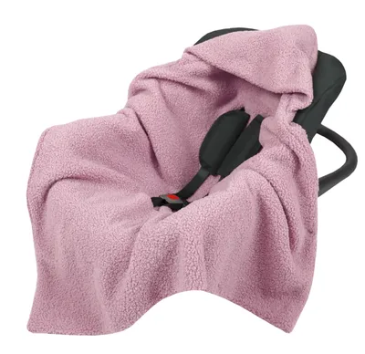Produktbild von BabyLux Winter Einschlagdecke Bouclé 80x80 cm Kuschelige Babydecke für Autositz & Kinderwagen und Babyschale Decke mit Kapuze Bouclé - Rosa
