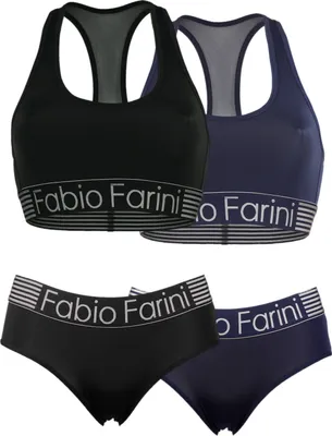 Produktbild von Fabio Farini - 2 Stück Damen Unterwäsche - nahtlose Sport-Bustier aus Baumwolle bügellos, mit Mesheinsatz im Rücken und Logo-Bund