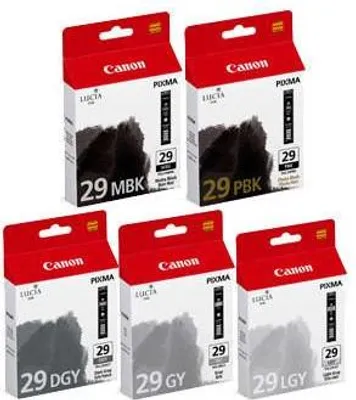 Produktbild von Canon PGI-29 MBK/PBK/DGY/GY/LGY, Dunkles Grau, Grau, Hellgrau, Mattschwarz, Foto schwarz, 5 Stück(e), Multipack