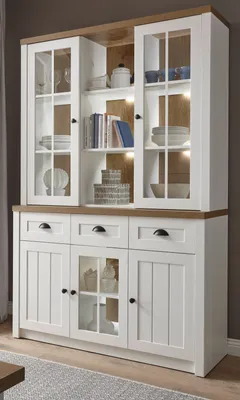 Produktbild von Buffetschrank "Seyne" in weiß Pinie und Eiche hell Landhaus Buffet 130 x 198 cm