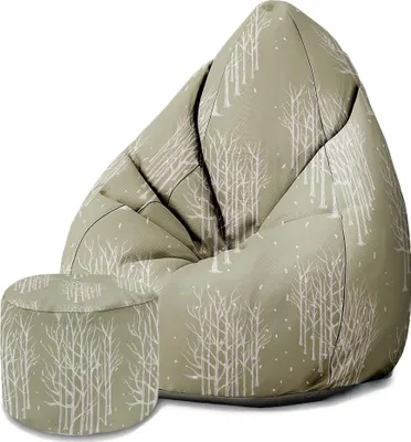 Image de Dreamroots Bean Bag 80x80x120cm Pouf avec dossier et tabouret et housse Coussin de sol Chill Sack Bubibag Pouf White Tree