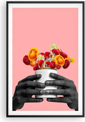 Produktbild von Gerahmtes Poster - Schwarzer Rahmen - Schwarz Hände Blumen - 61x91,5 cm - Wand Bild - Wanddeko - Wandbilder - Kunstposter - Wandposter - Bilderrahmen - Bilder - Kunstdruck - P2BPA61x91-4706