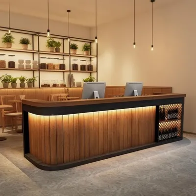Produktbild von Bartresen, Empfangstheke in Holzoptik – Holzmaserungsdesign, geeignet für Bar, Restaurant & Café Braun 170x60x100cm【Hutaohei 170】