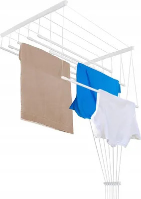 Zdjęcie produktu dla Suszarka Sufitowa 7 Prętów 120 Cm Biała Na Pranie Łazienkowa Wytrzymała