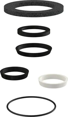 A set of plumbing seals and gaskets arranged in a vertical stack against a white background.