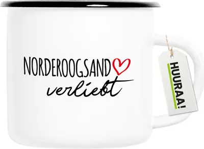 Produktbild von Huuraa Emaille Tasse Norderoogsand verliebt 300ml Vintage Campingbecher Geschenkidee