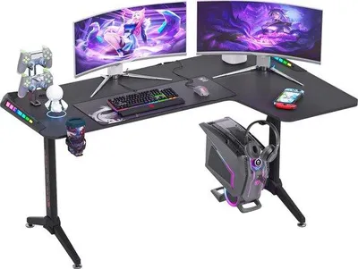 Zdjęcie produktu dla Biurko w kształcie litery L, 60 cali, narożne, prawe, z podświetleniem RGB LED