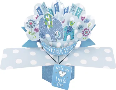 Produktbild von Grußkarte PopUp "Baby Boy" Elefant Babyparty Dekoration für Jungs