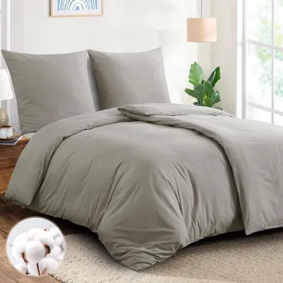 Zdjęcie produktu dla Komplet pościeli 135x200 cm, 4-elementowy, bawełna, kolor taupe, zawiera: prześcieradło, poszewkę na kołdrę oraz 2 poszewki na poduszki 80x80 cm, zapinane na zamek, certyfikat Oeko-TEX