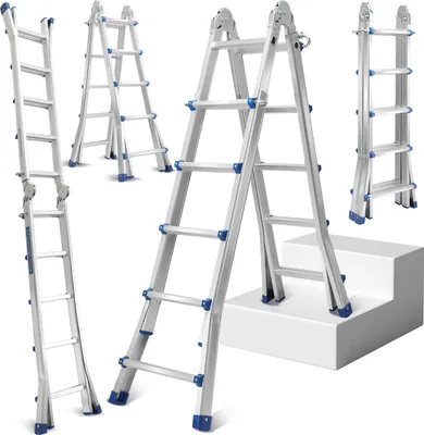 Produktbild von Jopassy Mehrzweckleiter 4x5 Alu Multifunktionsleiter Teleskopleiter 513cm Silber bis 150kg