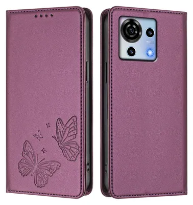 Produktbild von Lederhülle für ZTE Blade V50 Vita, Schmetterling Prägung Leder Brieftasche Schutzhülle mit Ständer Lila