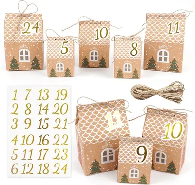 Produktbild von Adventskalender zum Befüllen – 24 Adventskalenderboxen in 3 Größen mit Zahlaufklebern – Adventskalender selbst gestalten