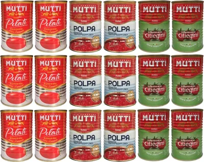 Produktbild von MUTTI Paket - Pomodorini Ciliegini / Kirschtomaten (6 x 400g) + Pomodori Pelati / Schältomaten (6 x 400g) + Polpa/Feinstes Tomatenfleisch (6 x 400g)