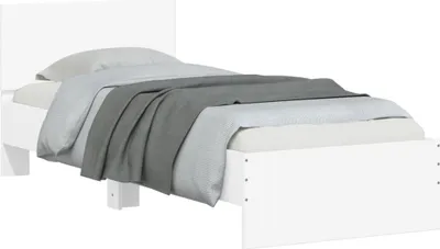 Image de vidaXL Cadre de lit avec tête de lit et lampes LED blanc 90x200 cm