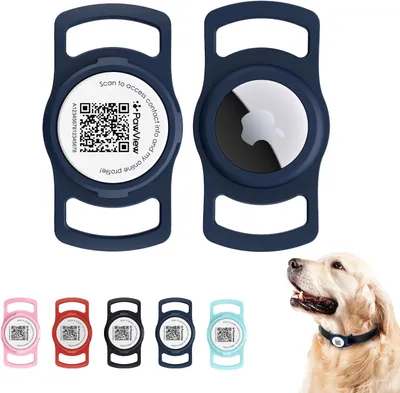 Imagen del producto de Soporte impermeable y resistente a los arañazos para AirTag, con código QR, para perros y gatos, color azul oscuro