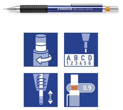 Obrázek produktu pro Staedtler Mars Micro, Modrá, Černá, B, 0,9 mm, Kulatý, Kov