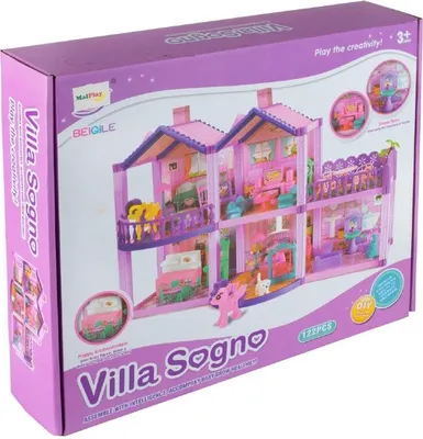 The image shows the packaging of a toy dollhouse and pony set.
