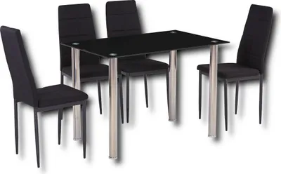 Produktbild von HOOZ Esstisch-Set mit 4 Stühlen – Essgruppe für 4 Personen, platzsparend, Glasplatte, gepolsterte Stoffstühle, Metallgestell, für Küche & Esszimmer, Farbe: Grau, Schwarz oder Beige