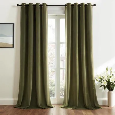 Produktbild von Samtvorhänge, Olivgrün, 140 x 225 cm, mit Ösen - 2er-Set - Verdunkelungs- und Thermovorhänge für Schlafzimmer und Wohnzimmer