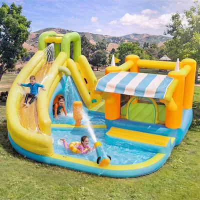Produktbild von Kinder Hüpfburg mit Gebläse und Wasserrutsche Castle Bouncer Aufblasbare Hüpfburg 433*375*165cm