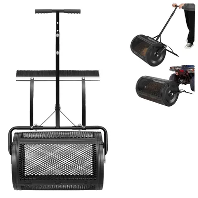 Obrázek produktu pro Rozmetadlo kompostu SucceBuy 76,5 l, rozmetací válec 61 cm s nastavitelnou rukojetí, výškově nastavitelné rozmetadlo rašelinového mechu, práškově lakovaný ocelový válec na kompost, rozmetadlo pro zahradní práce, černé