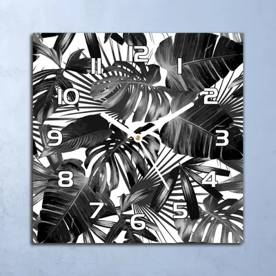 Produktbild von Deko Glasuhr Wanduhr 30x30 tropisches Blatt Quarz Küchenuhr Bürouhr