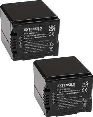 Produktbild von EXTENSILO 2x Akku kompatibel mit Panasonic HDC-HS3000, HDC-HS700, HDC-SD100, HDC-SD20, HDC-HS9 Videokamera Camcorder (2500 mAh, 7,2 V, Li-Ion)