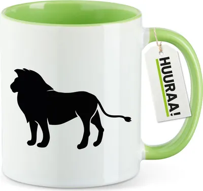 Produktbild von Huuraa Kaffeetasse Löwe Silhouette 330ml Grün Keramik Kaffeebecher Geschenkidee