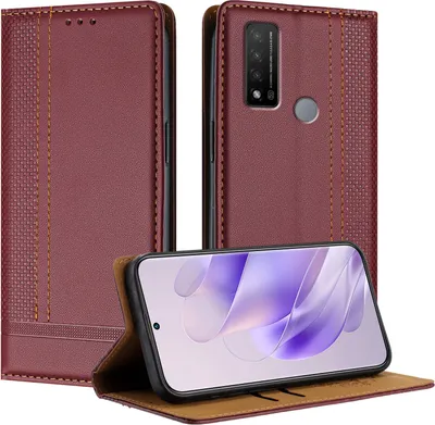 Produktbild von Handyhülle für TCL 20 R 5G Leder Flip Klappbare Schutzhülle mit Standfunktion Dunkelrot